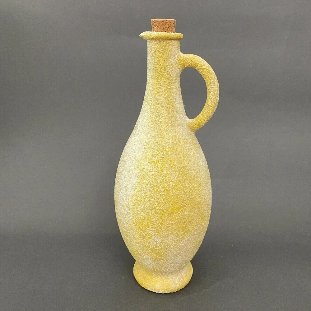 Vintage Wine Jug‎ Textured Frosted Rough Yellow Glass Bottle Cork Stopper Spain